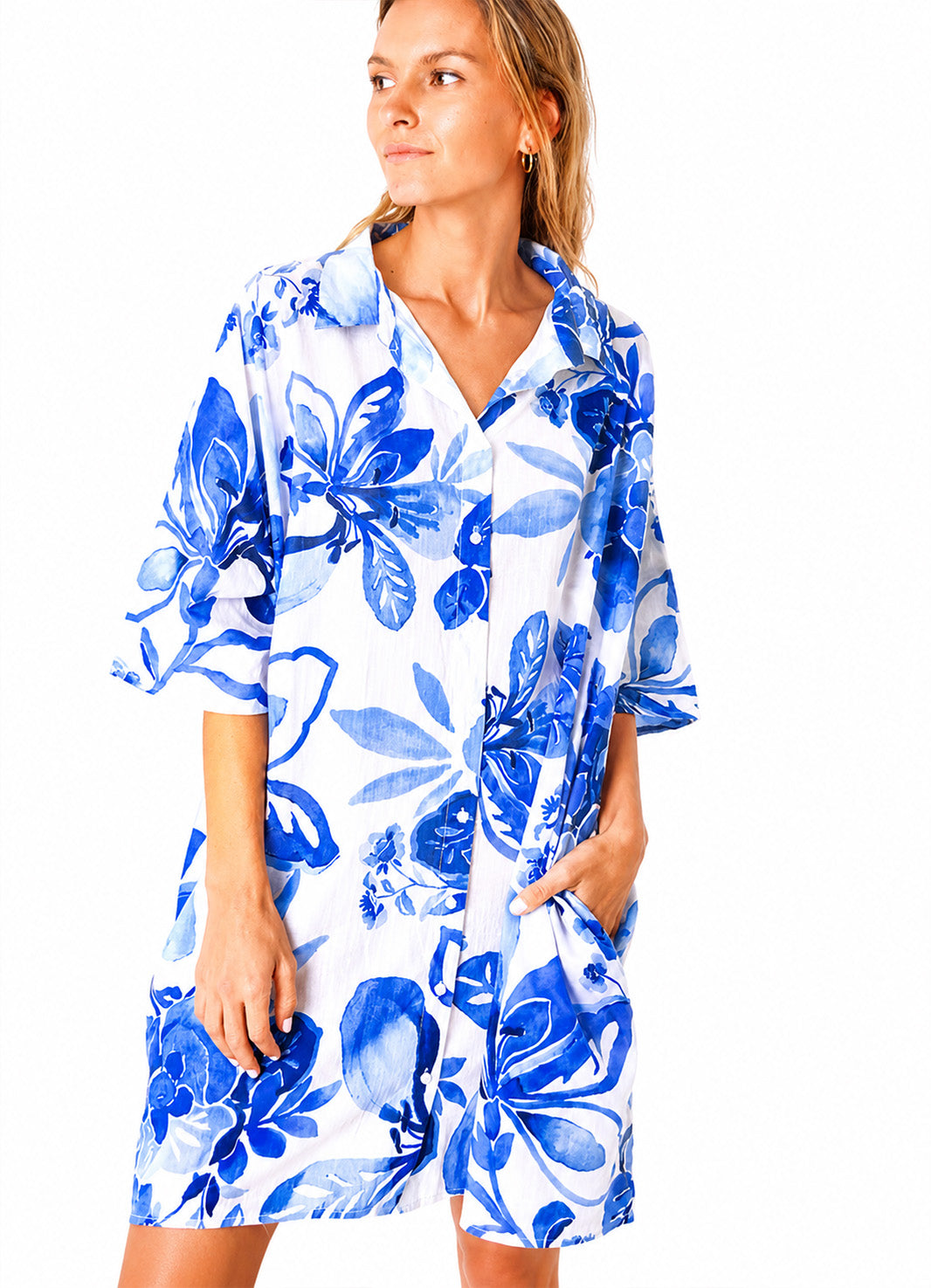 Chemise Coton Oversize Imprimee : 0503 Bleu Clair