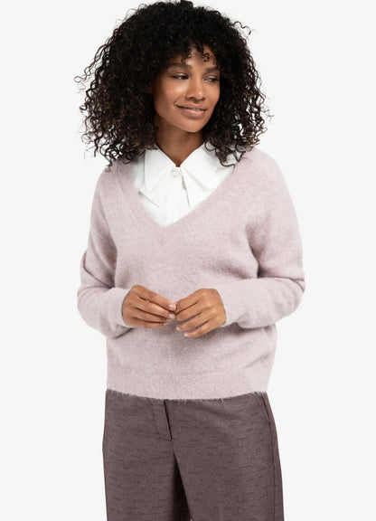 V-Neck Sweater Ls : Cloud Gray Purple 24001