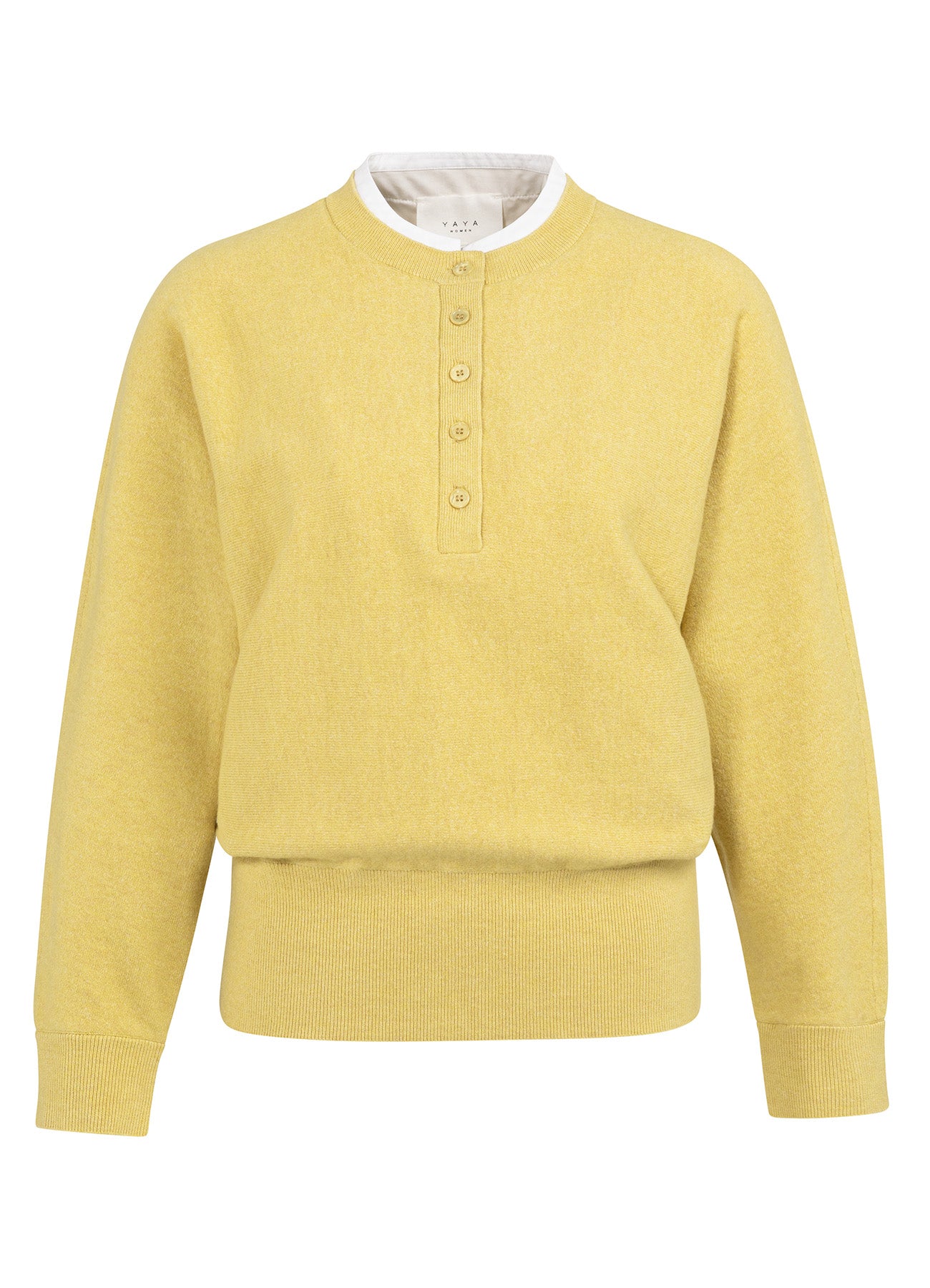 Batwing Sweater With Woven Details : Dried Moss Green Melange 406262