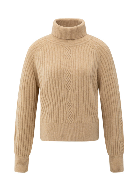 Turtle Neck Sweater With Cable : Light Camel Melange 99033