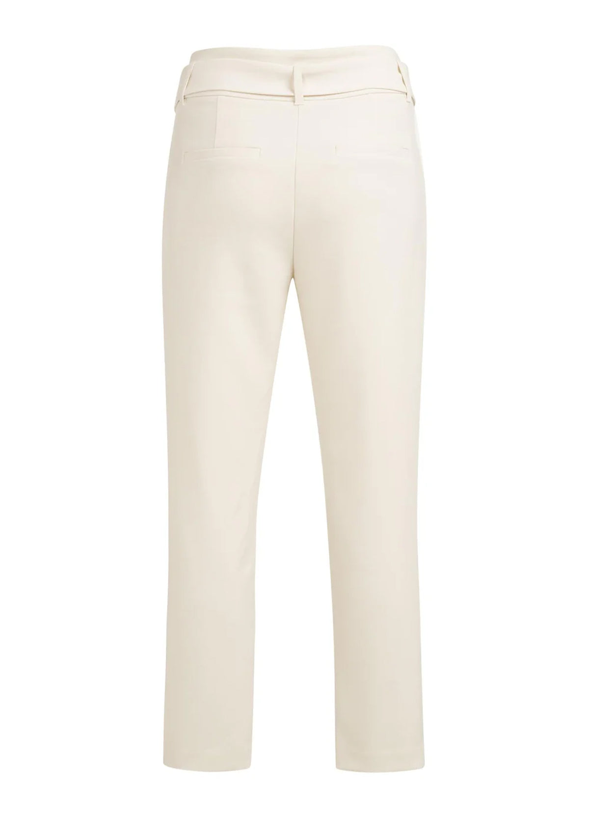High Waist Straight Leg Trousers With Belt And Seam Details : Creme Beige 99058