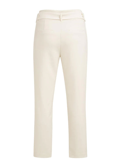High Waist Straight Leg Trousers With Belt And Seam Details : Creme Beige 99058