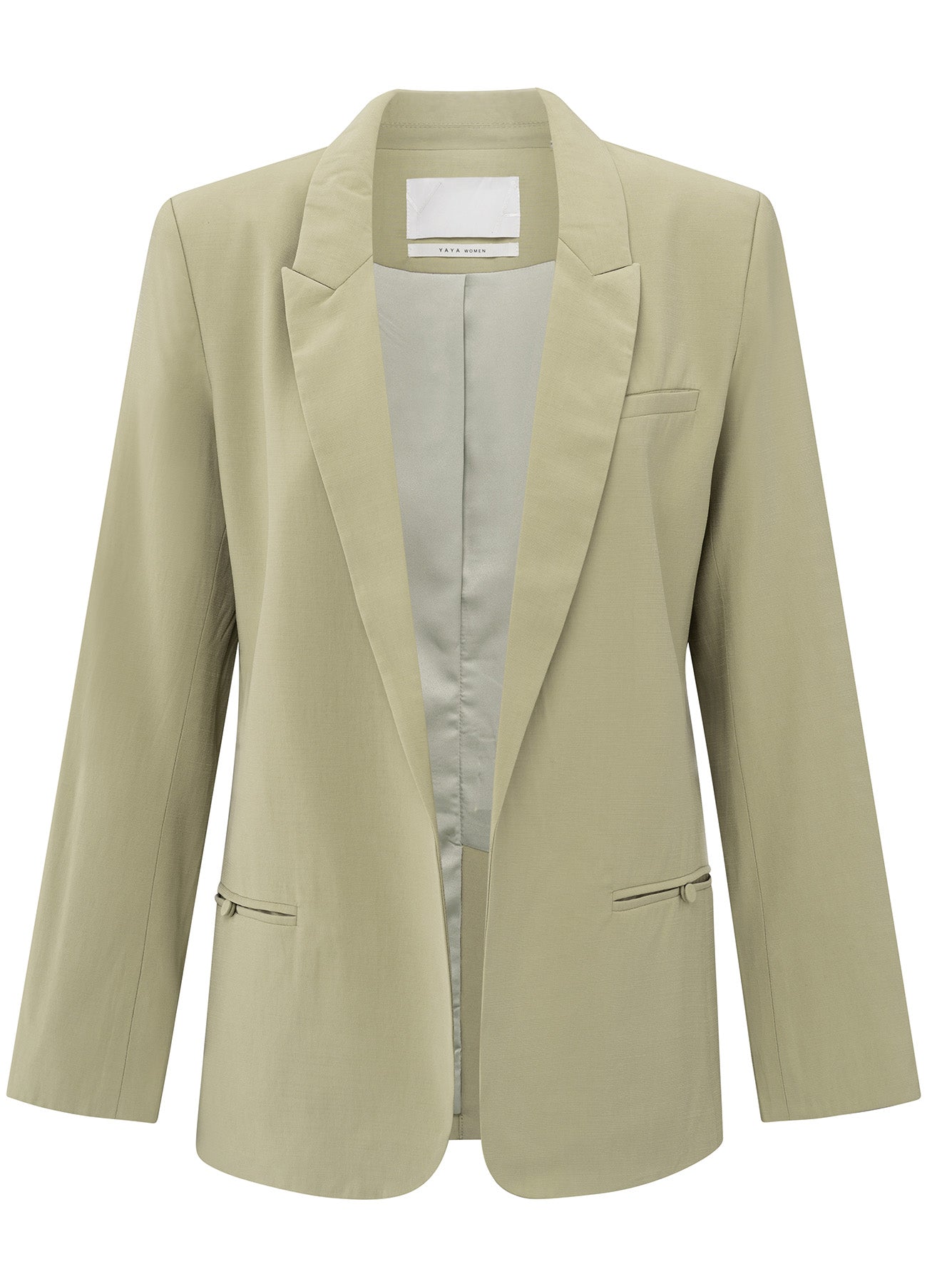 Woven Loose Fit Blazer With Satin Details : Soft Green 99980