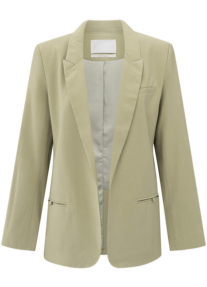 Woven Loose Fit Blazer With Satin Details : Soft Green 99980