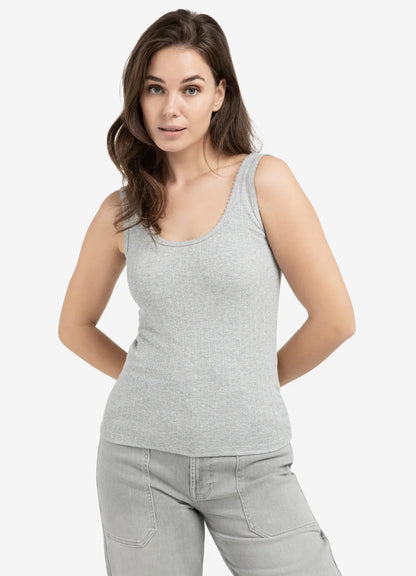 Rib Singlet With Fancy Edge : Medium Grey Melange 99022