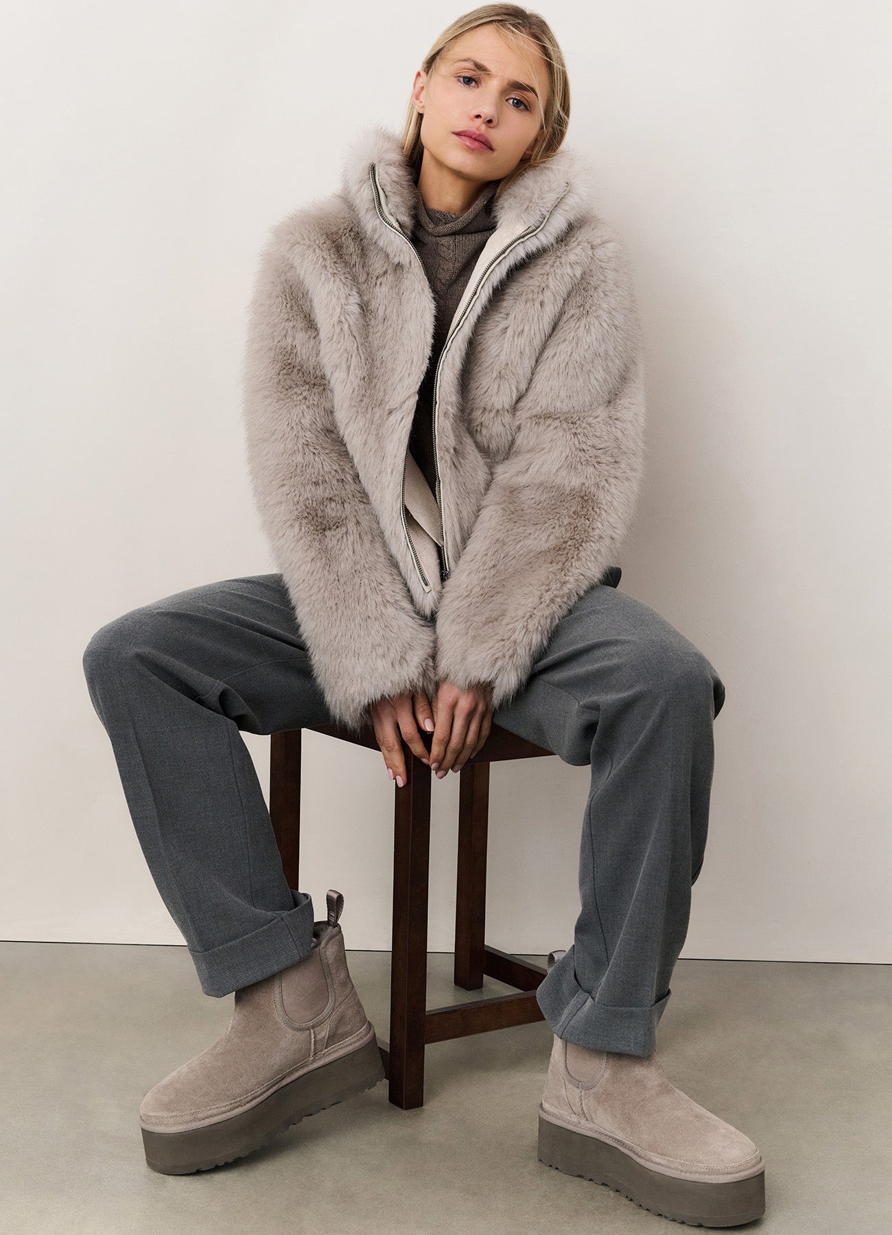 Cable High Neck Sleeveless Swe : Brown Melange 990172