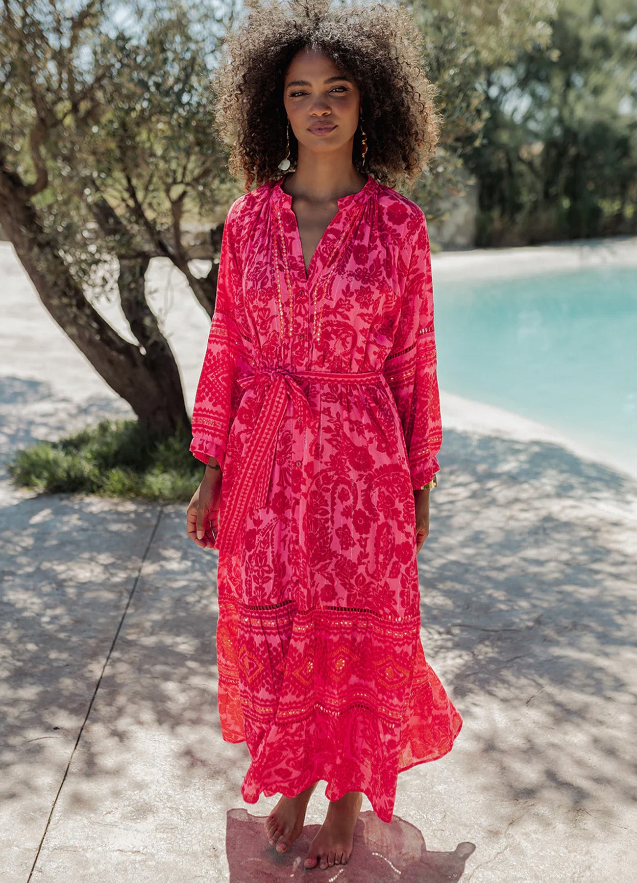 Long Dress Long Sleeves : Fucxia