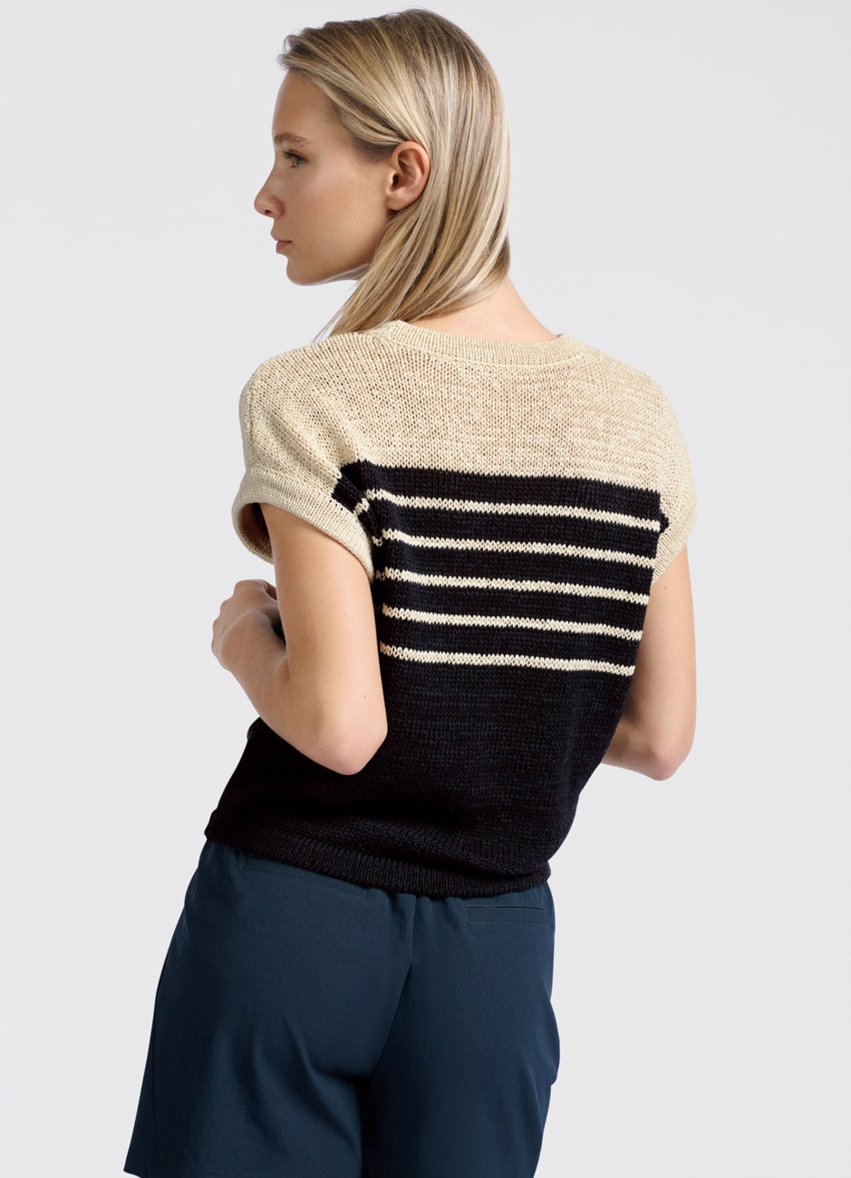 Sleeveless Striped Tape Yarn Sweater : Summer Sand Dessin 209081
