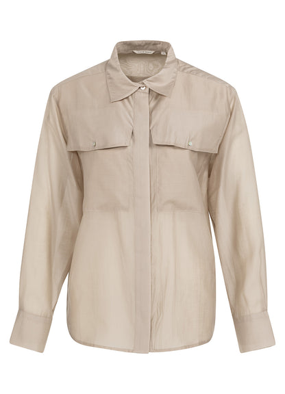 Sheer Blouse With Chest Pocket : Mist Green 99043