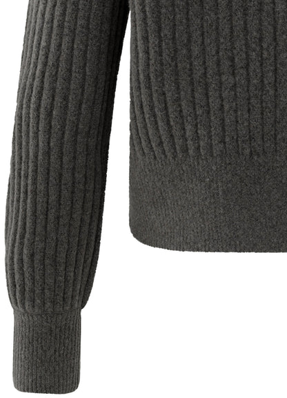 Turtle Neck Sweater With Cable : Dark Taupe Grey Melange 99033