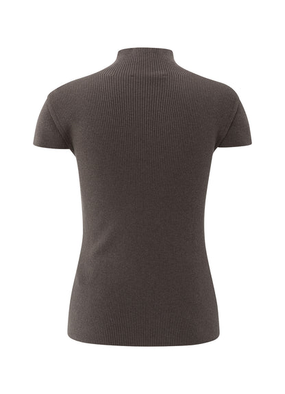 Rib Fitted Sweater With Seam At Front : Dark Taupe Grey 990312