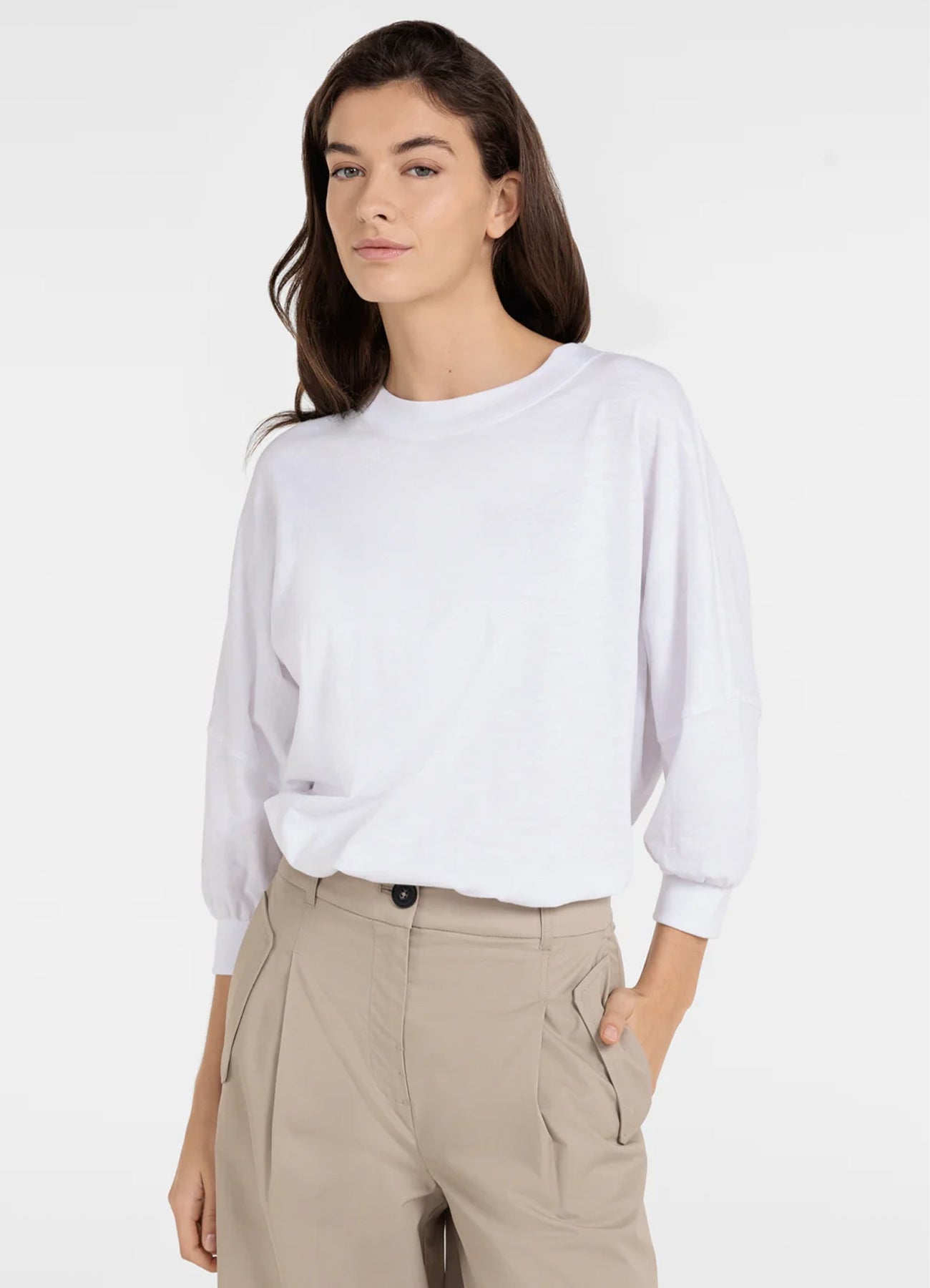 Oversized Jersey Top With Cuffs : Pure White 00000