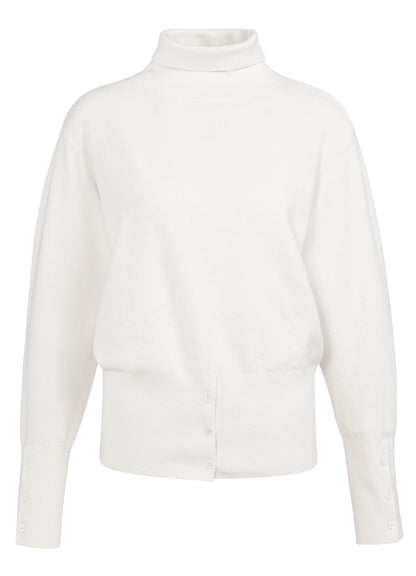 High Neckline Sweater With Buttons : Snowfall White 10002