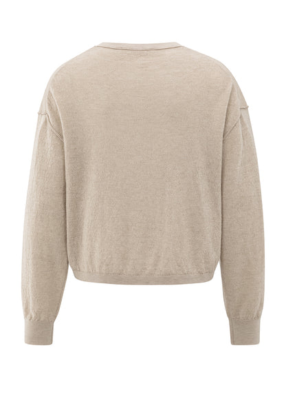 Textured Round Neck Sweater Ls : Sand Melange 99007