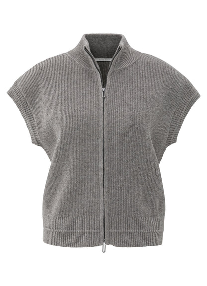 Sleeveless Cardigan With Zipper : Taupe Grey 990322