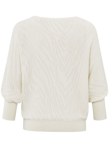 Boatneck Jaquard Sweater 3/4 Slv : Off White 99986