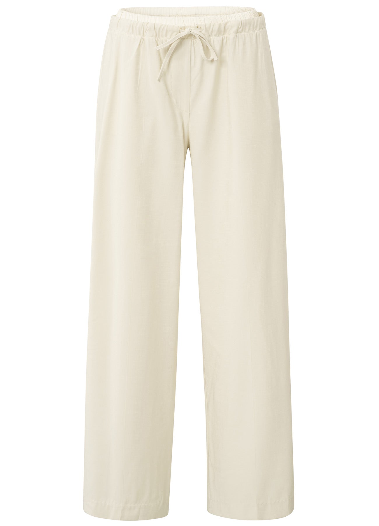 Woven Wide Leg Trousers With Elastic Satin Contrast Waitband : Summer Sand 20908