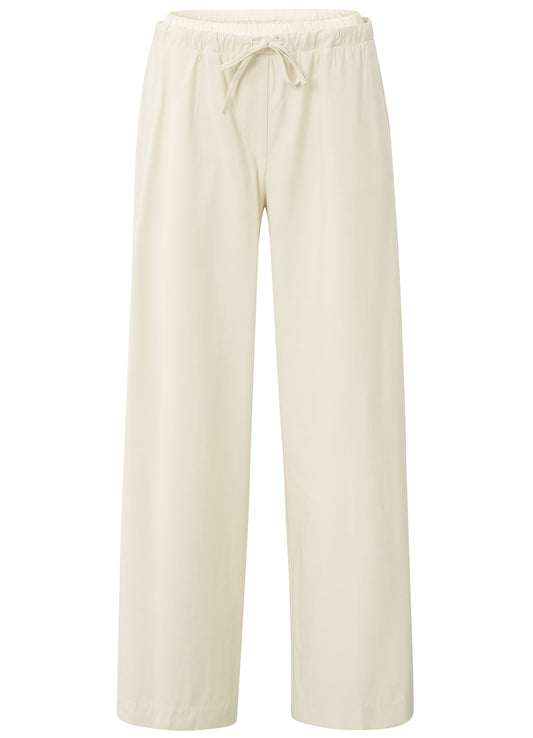 Woven Wide Leg Trousers With Elastic Satin Contrast Waitband : Summer Sand 20908