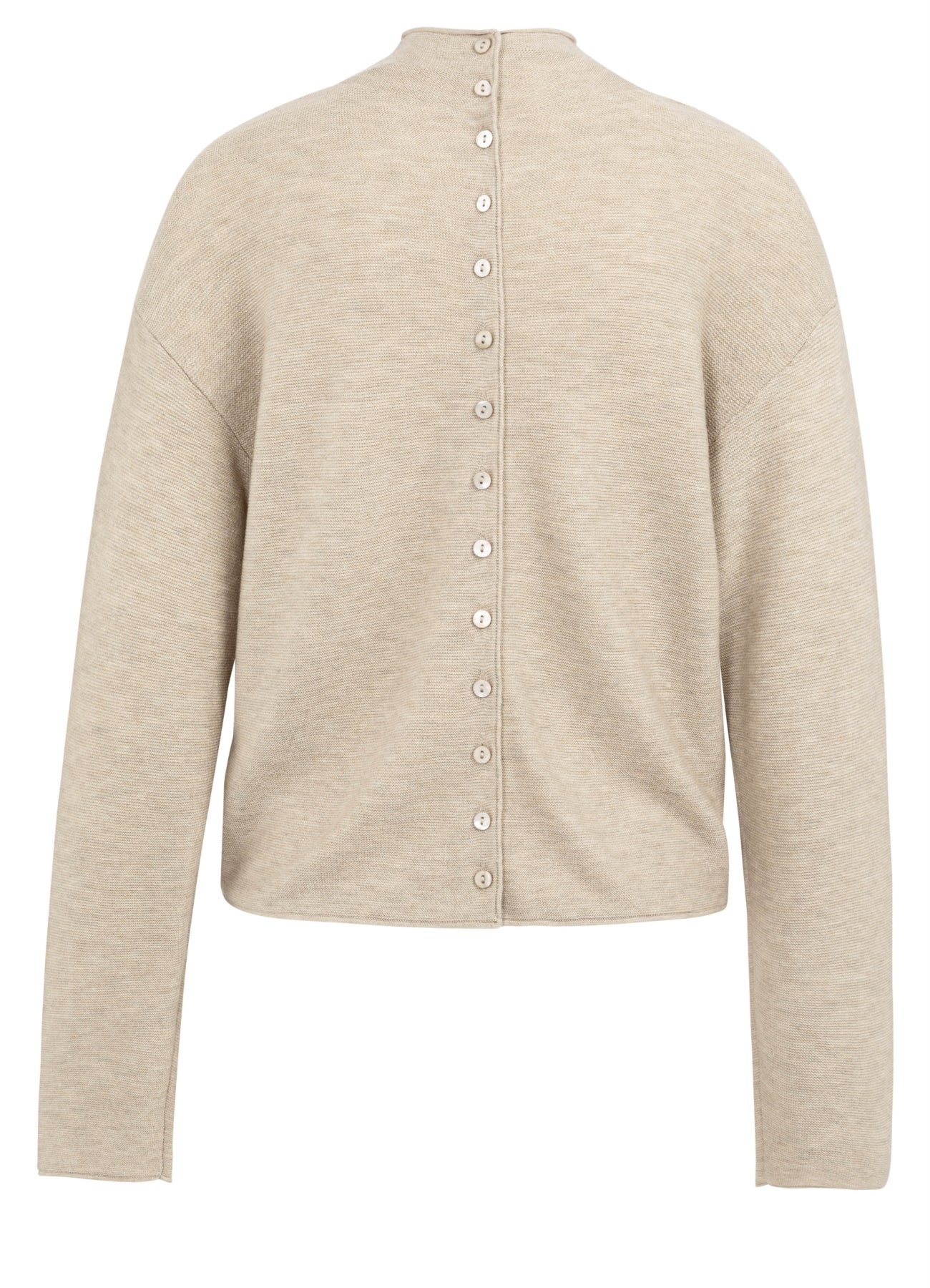 Textured High Neck Sweater With Buttons : Oxford Tan Brown Melange 513062