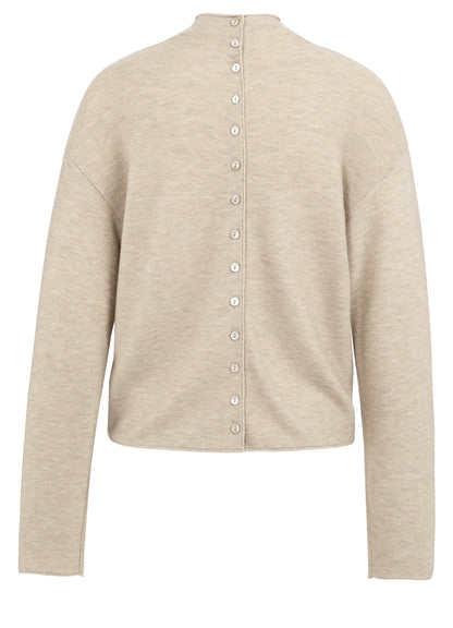 Textured High Neck Sweater With Buttons : Oxford Tan Brown Melange 513062