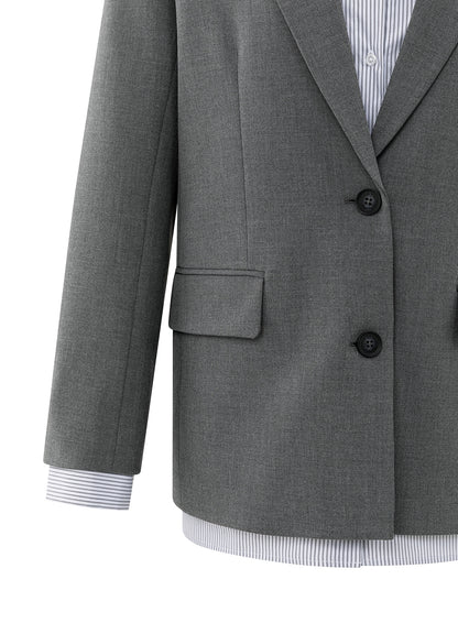 Woven Loose Fit Blazer With Do : Black Oyster Melange 99004