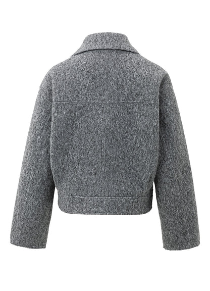 Short Oversized Boucle Jacket : Black Oyster Melange 99004