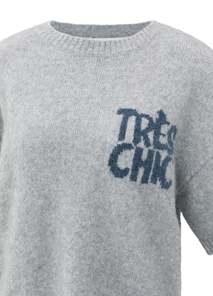 Short Sleeve Sweater With Artw : Light Grey 99001
