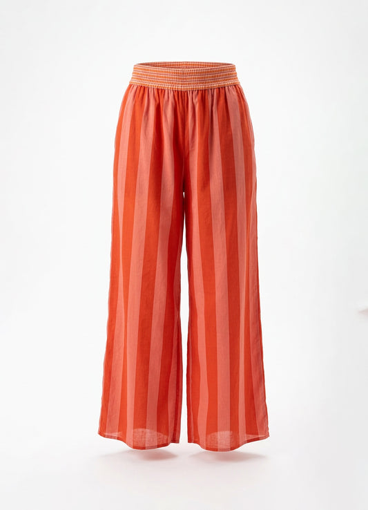 Pantalon Imprime Raye Coton : 0902 Orange Clair