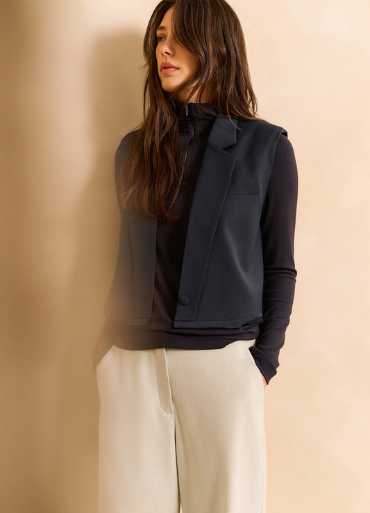 Long Sleeve Top With Zipper Collar : Collegiate Blue