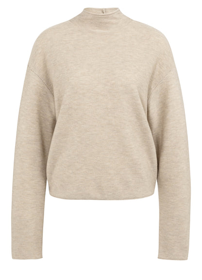 Textured High Neck Sweater With Buttons : Oxford Tan Brown Melange 513062