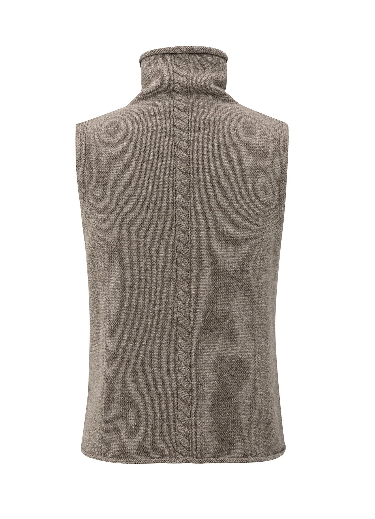 Cable High Neck Sleeveless Swe : Brown Melange 990172