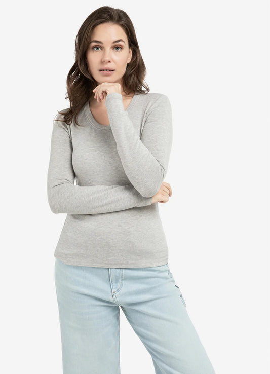 Round Neck Long Sleeve T-Shirt : Vapor Blue Grey Melange 442032