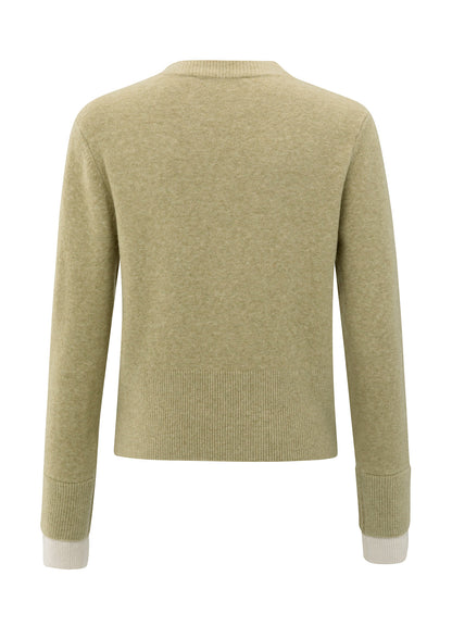 Cardigan With Contrast Details : Pale Olive Green Melange 505222