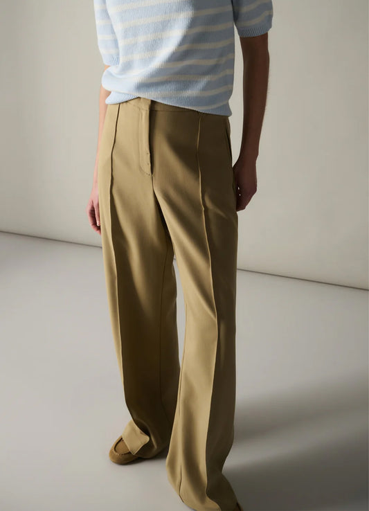 Woven Wide Leg Trousers With C : Khaki Green 99045