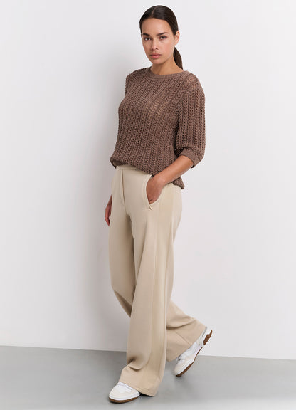 Wide Leg Trousers With Contrast Stripe And Zipper Pockets : Twill Beige 99998