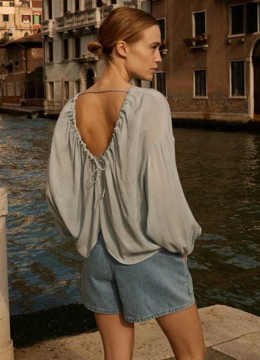 Crinkle Top With Low Back : Baby Blue 99992