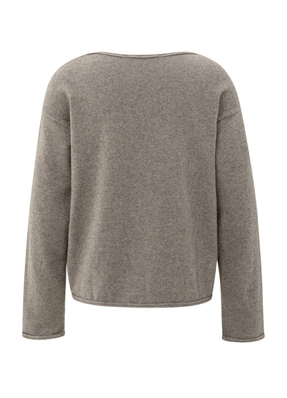 Boatneck Sweater With Fringes : Brown Melange 990172