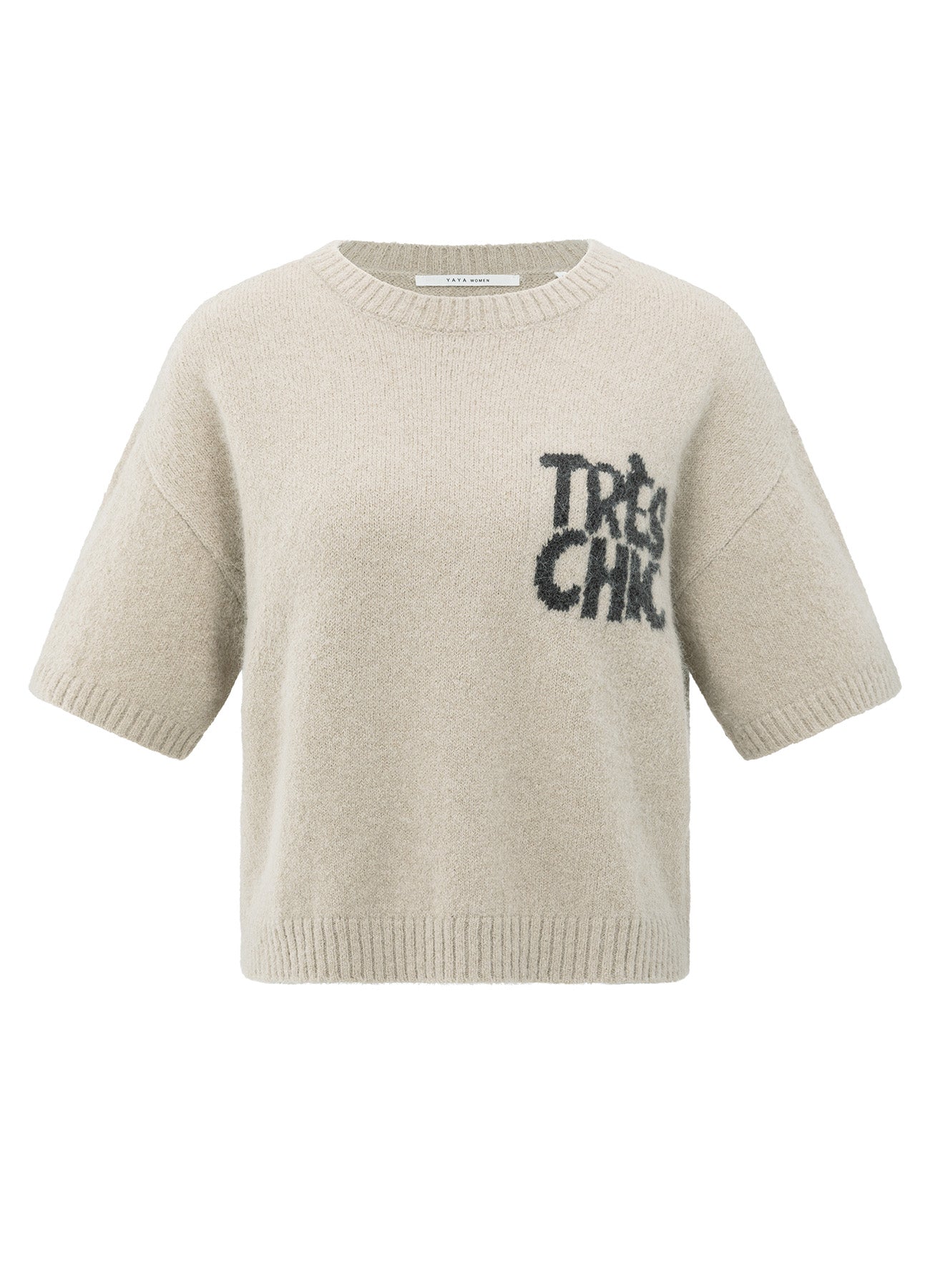 Short Sleeve Sweater With Artw : Beige Melange 99019