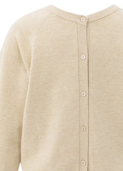 Double V-Neck Sweater With But : Yellow Sand Beige Melange 99009