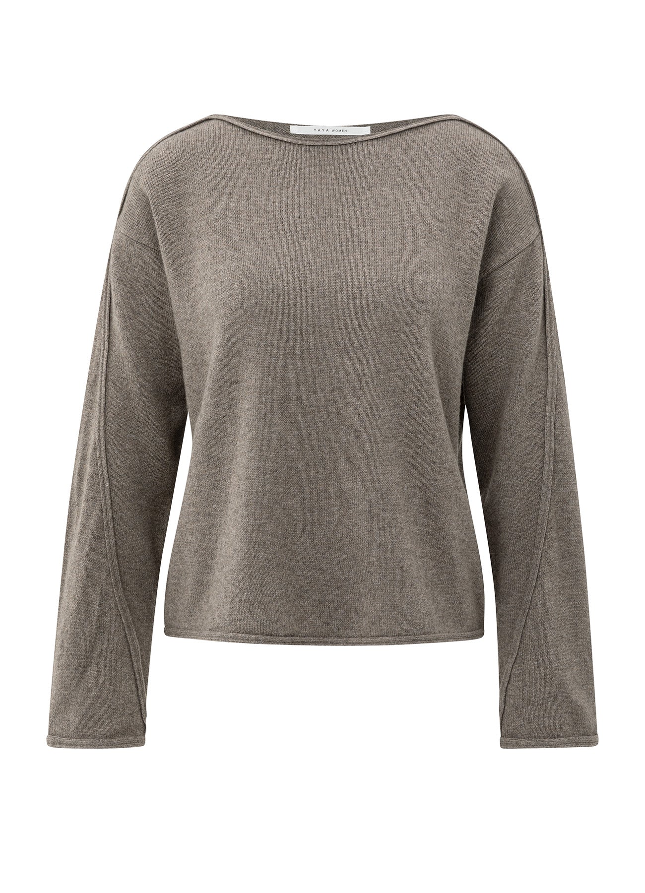 Boatneck Sweater With Fringes : Brown Melange 990172