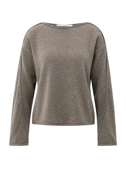 Boatneck Sweater With Fringes : Brown Melange 990172