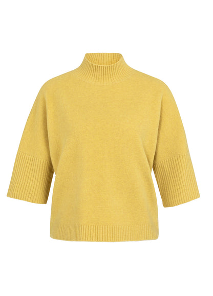 High Neckline Sweater With Rib Sleeves : Dried Moss Green Melange 406262