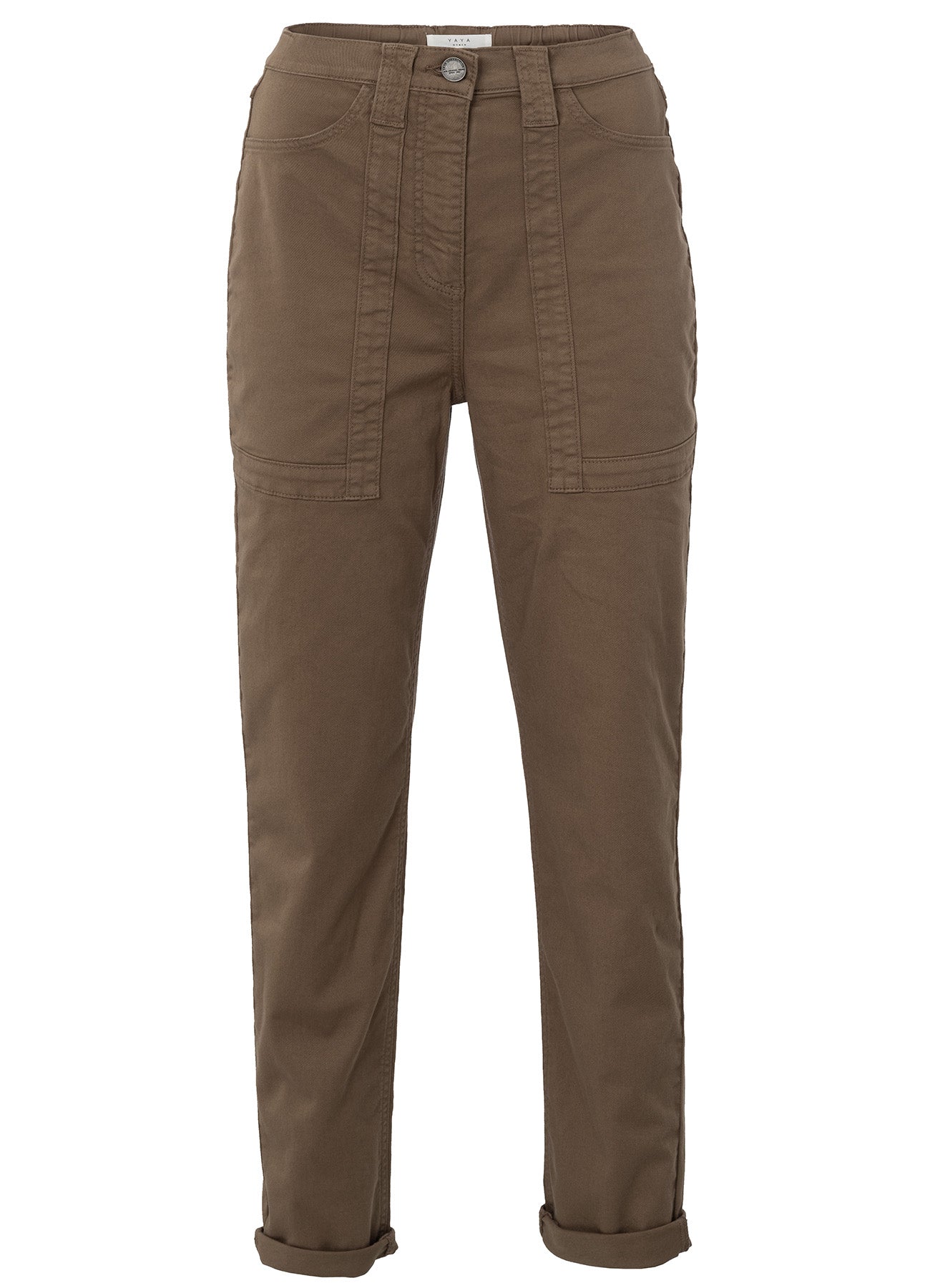 Woven Straight Leg Cargo Trousers With Elastic Waistband : Caribou Brown 81017