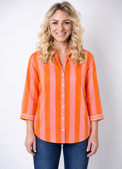 Chemise Coton Col V Block Print /Patch : 0902 Orange Clair