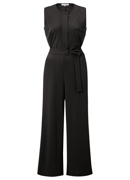 Jersey Sleeveless Jumpsuit With Placket Detail : Washed Black 99989
