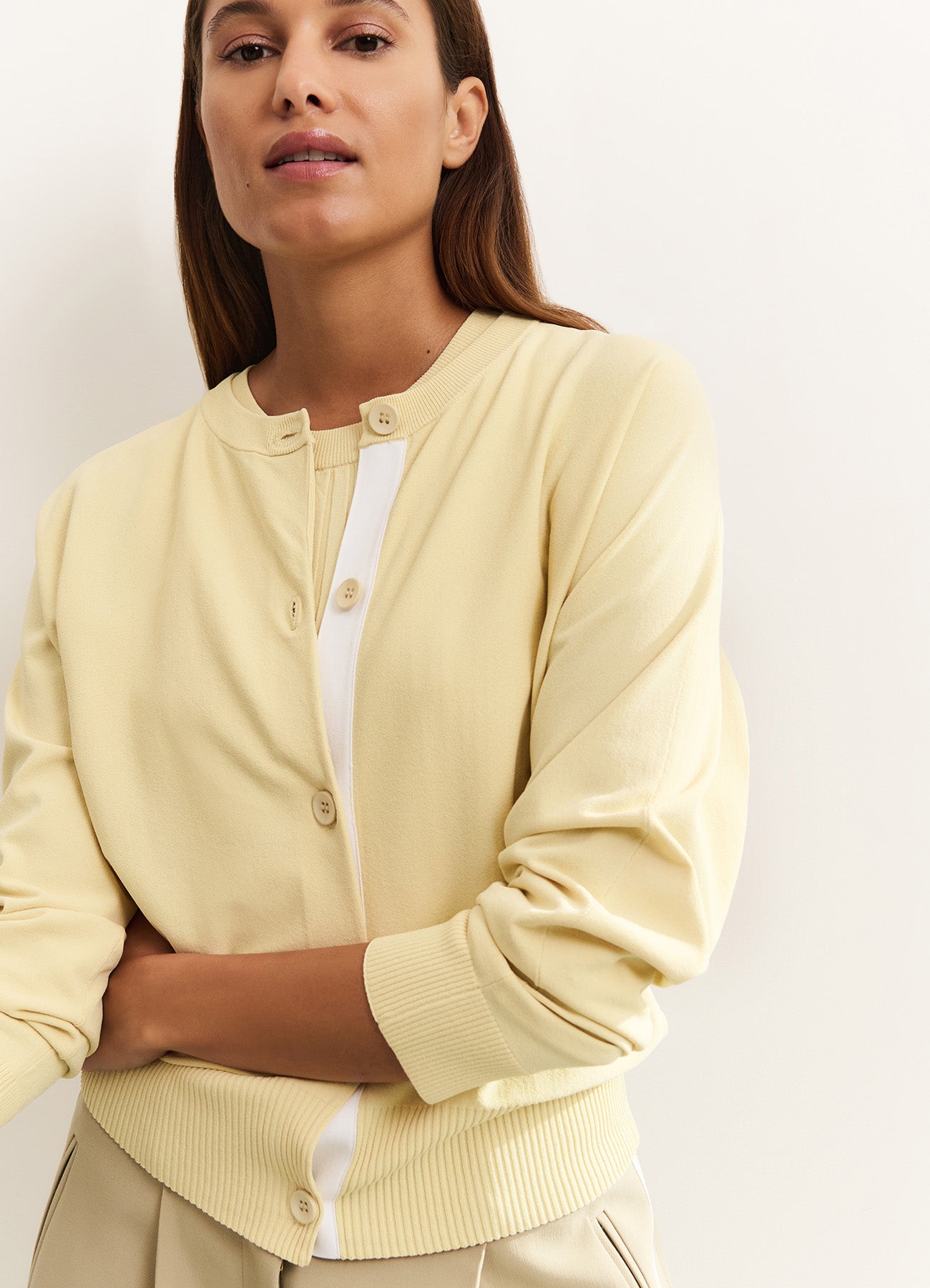 Batwing Cardigan With Contrast Details : Frozen Dew Sand Dessin 305131