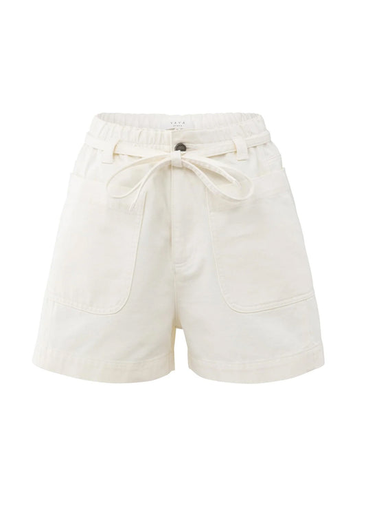Garment Dye Woven High Waist Cargo Short : Off White 99983