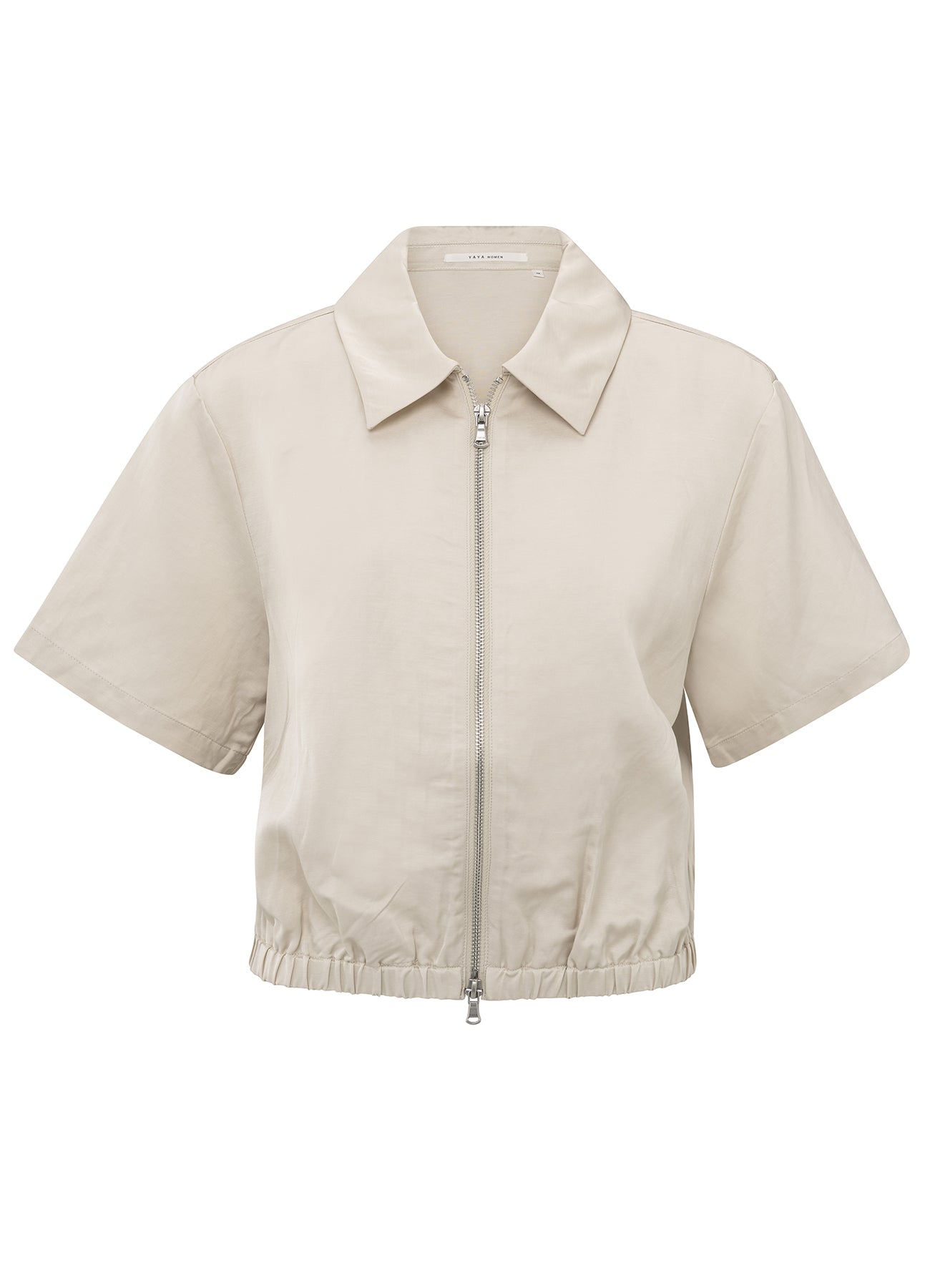 Satin Cropped Shortsleeve Jacket With Zipper : Summer Sand 20908