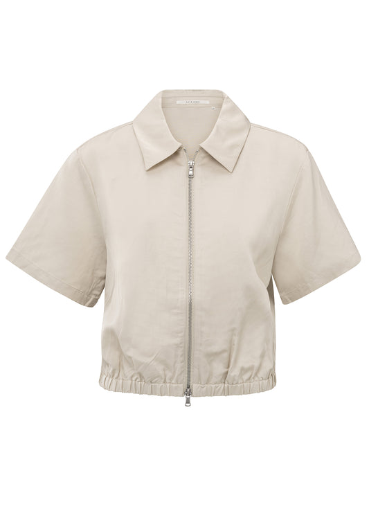 Satin Cropped Shortsleeve Jacket With Zipper : Summer Sand 20908