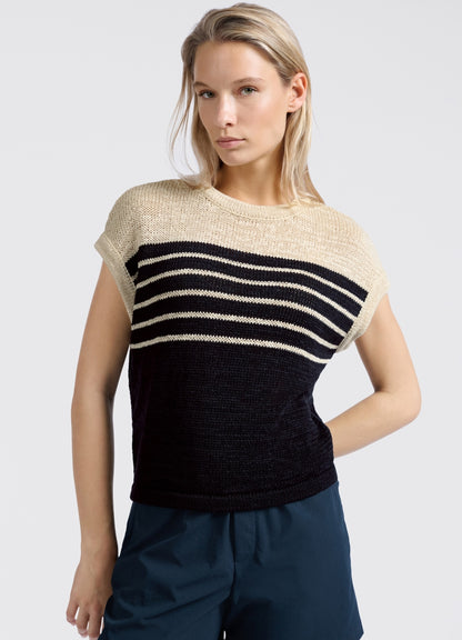 Sleeveless Striped Tape Yarn Sweater : Summer Sand Dessin 209081